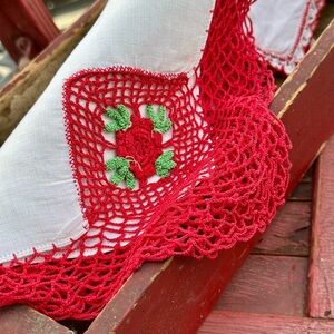 2 Vintage Handkerchiefs with Colorful Handmade Crochet Edging